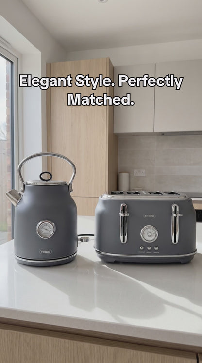 Tower Renaissance Kettle & 4 Slice Toaster Kitchen Set (Grey)