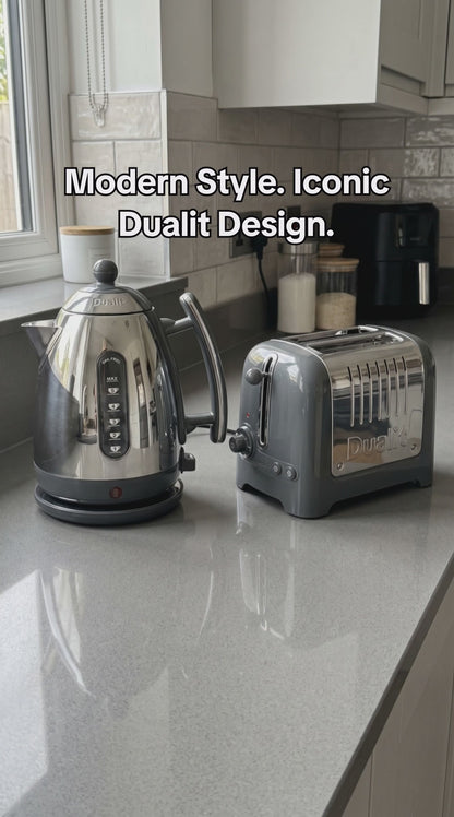 Dualit Lite Jug Kettle & 2 Slice Toaster Kitchen Set (Grey)