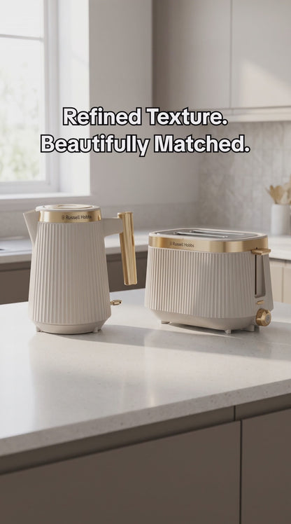 Russell Hobbs Bronte Jug Kettle & 2 Slice Toaster Kitchen Set (Stone/Grey)