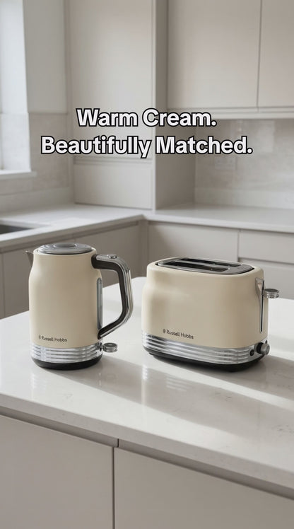 Russell Hobbs Hanley Jug Kettle & 2 Slice Toaster Kitchen Set (Jasmine Cream)