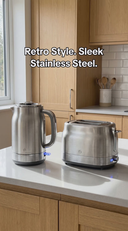 Swan Retro Jug Kettle & 2 Slice Toaster Kitchen Set Silver (Stainless Steel)