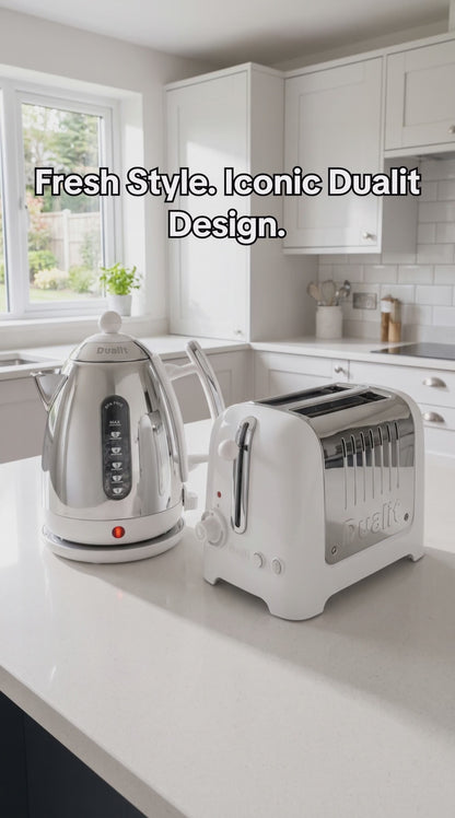 Dualit Lite Jug Kettle & 2 Slice Toaster Kitchen Set (Gloss White)