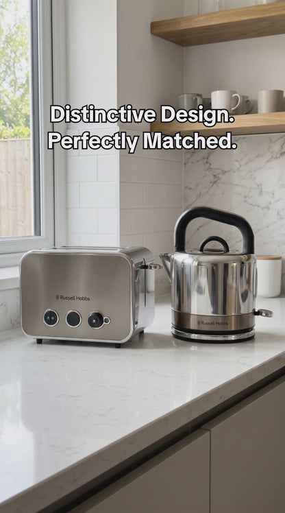 Russell Hobbs Distinctions Pyramid Kettle & 2 Slice Toaster Kitchen Set (Titanium)