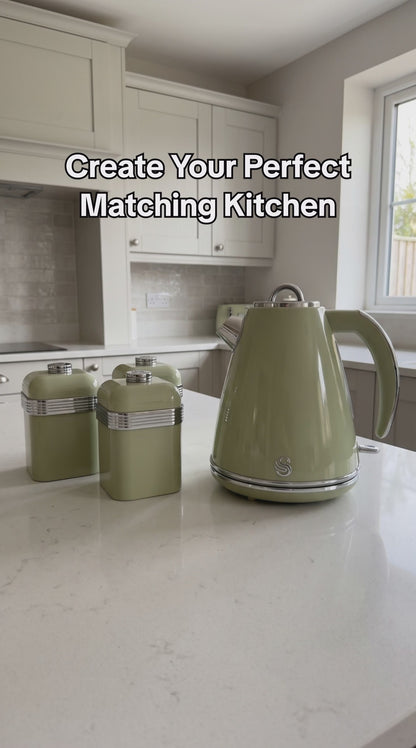 Swan Retro Jug Kettle & Canisters Matching Kitchen Set (Green)
