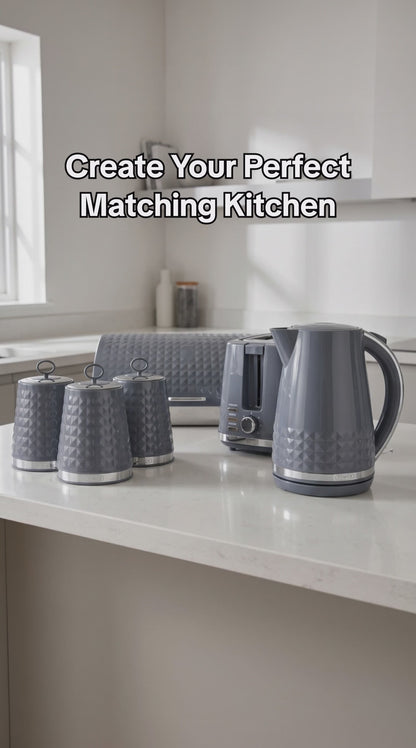 Tower Solitaire Jug Kettle, 2 Slice Toaster, Bread Bin & Canisters Kitchen Set (Grey)