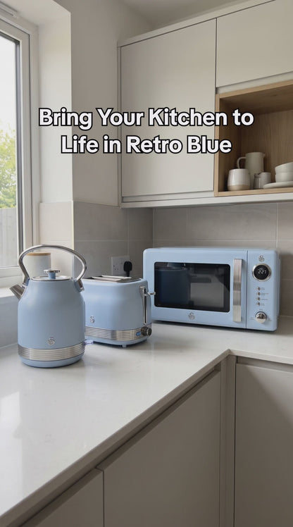 swan retro blue kettle toaster microwave set