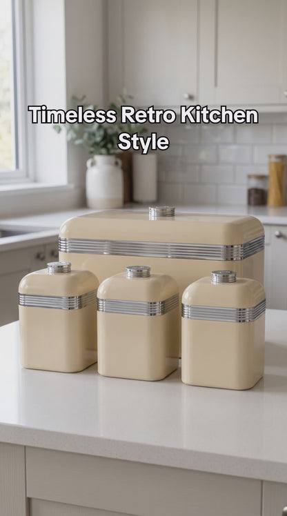 Swan Retro Bread Bin & Canisters Kitchen Storage Set (Cream)
