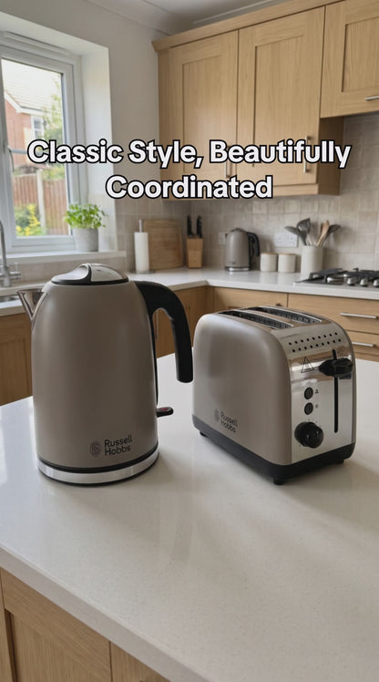 Russell Hobbs Classics Jug Kettle & 2 Slice Toaster Kitchen Set (Mocha Grey)