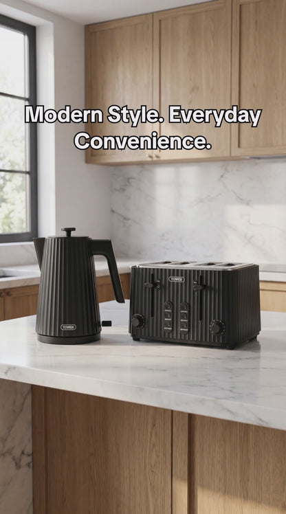 Tower EcoForm Rapid Boil Kettle & 4 Slice Toaster Kitchen Set (Black)