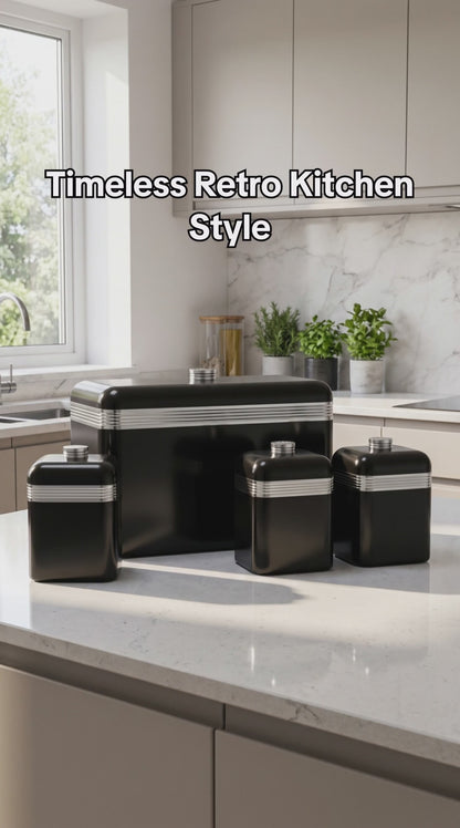 Swan Retro Bread Bin & Canisters Kitchen Storage Set (Black)