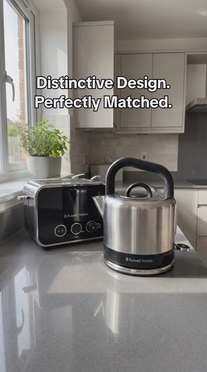 Russell Hobbs Distinctions Pyramid Kettle & 2 Slice Toaster Kitchen Set (Black)