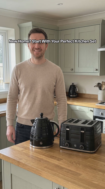 Swan Symphony Kettle & 4 Slice Toaster Kitchen Set (Black)