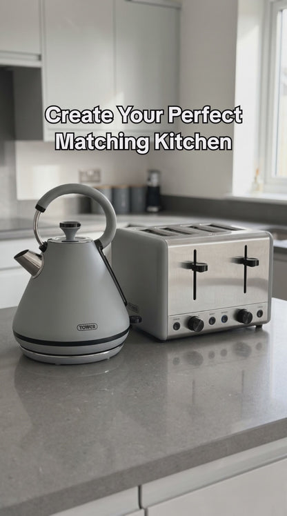 Tower Sera Pyramid Kettle & 4 Slice Toaster Kitchen Set (Grey)