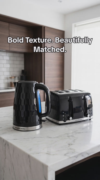 Russell Hobbs Honeycomb Kettle & 4 Slice Toaster Kitchen Set (Black)