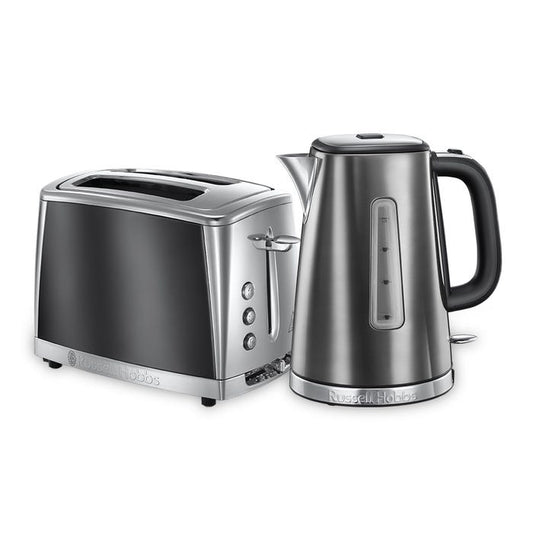 Russell Hobbs Luna Jug Kettle & 2 Slice Toaster Kitchen Set (Grey) - Vibe Home
