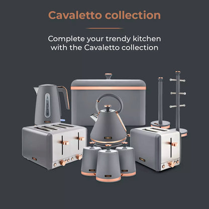 Tower Cavaletto Pyramid Kettle, 4 Slice Toaster & Microwave Kitchen Set (Grey)