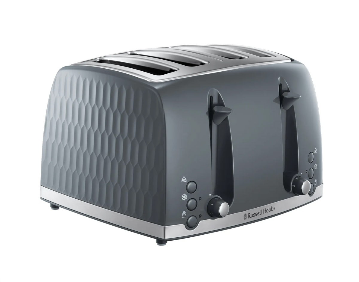 Russell Hobbs Honeycomb Kettle, 4 Slice Toaster & Manual Microwave Kitchen Set (Grey)