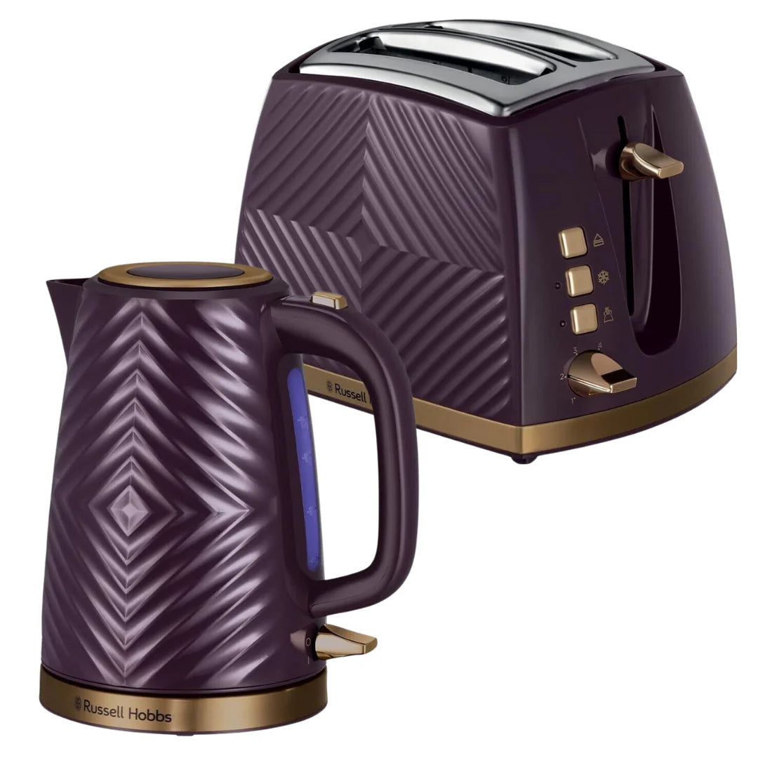 Russell Hobbs Groove Kettle & Toaster Kitchen Set - Mulberry Purple