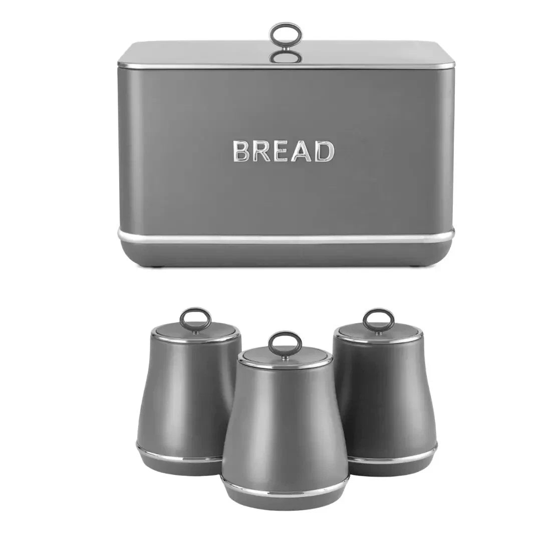 Tower Renaissance Bread Bin & Canisters Kitchen Storage Set (Grey) - Vibe Home