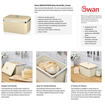 Swan Retro Kitchen Cream Kettle, Bread Bin & Canister Set