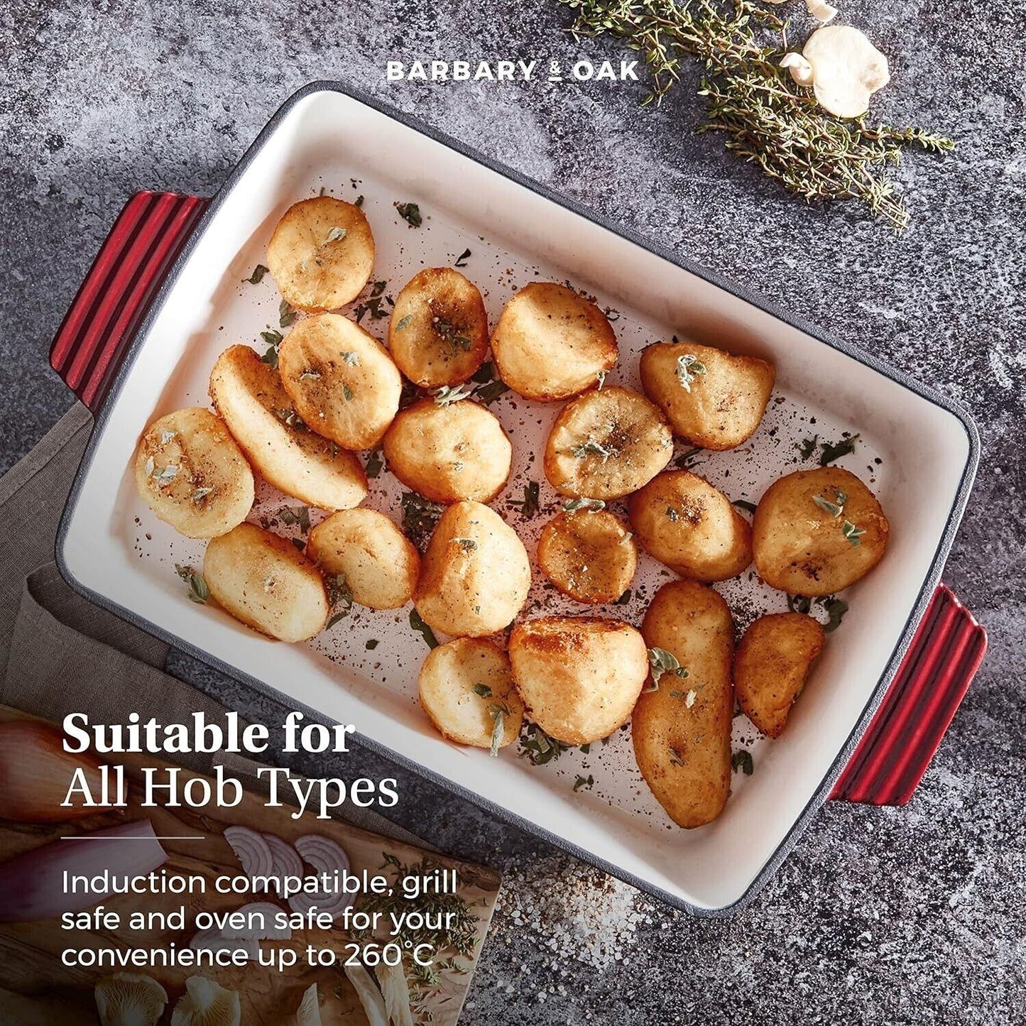 Barbary & Oak Cast Iron Frying Roaster Pan Tray (Red).
