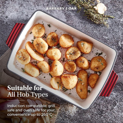 Barbary & Oak Cast Iron Frying Roaster Pan Tray (Red).