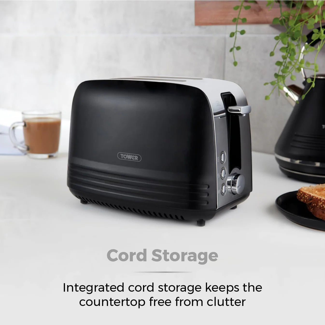 Tower Ash Kitchen Black Kettle and 2 Slice Toaster Set