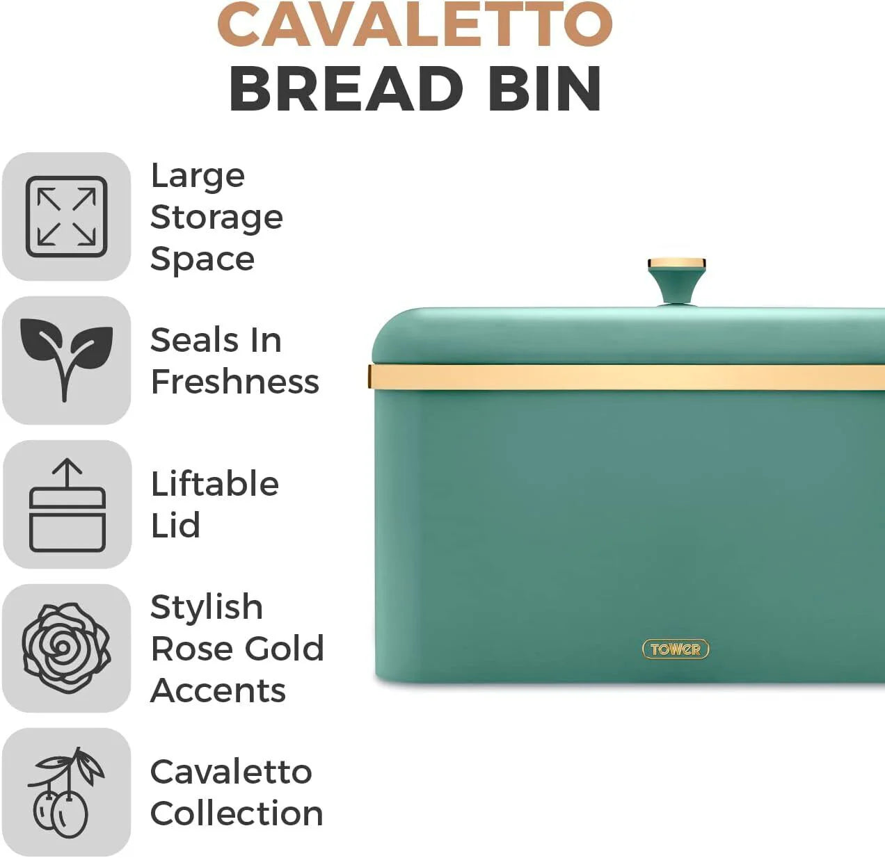 Tower Kitchen Cavaletto Jade Green Bread Bin and Canister Set