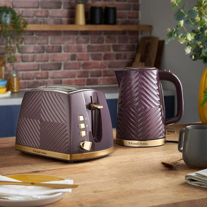 Russell Hobbs Groove Kettle & Toaster Kitchen Set - Mulberry Purple