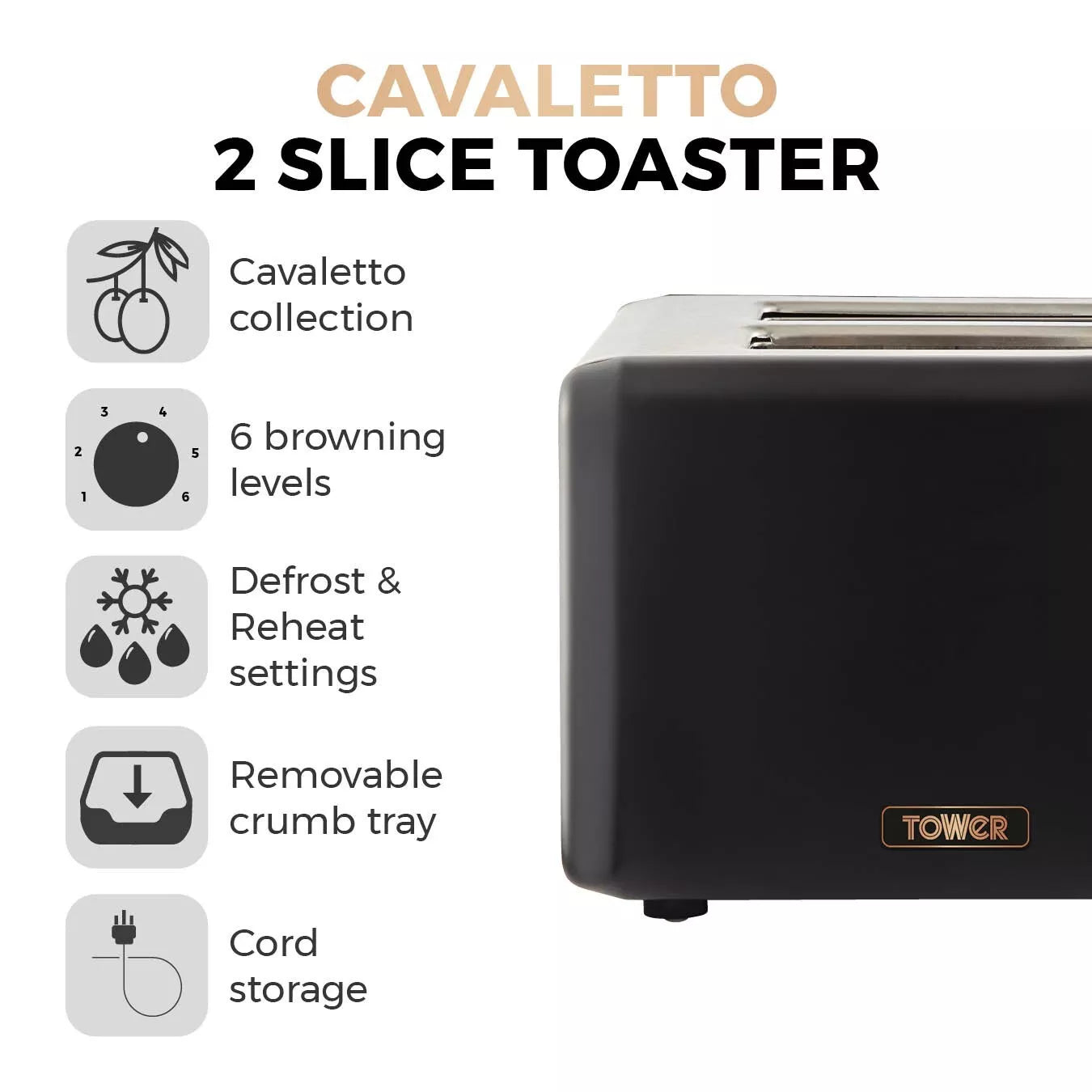 Tower Cavaletto Black Pyramid Kettle, 2 Slice Toaster Bread Bin Canisters Kitchen Set