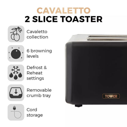 Tower Cavaletto Black Pyramid Kettle, 2 Slice Toaster Bread Bin Canisters Kitchen Set