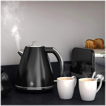 Swan Retro Kitchen Black Kettle and Toaster Set