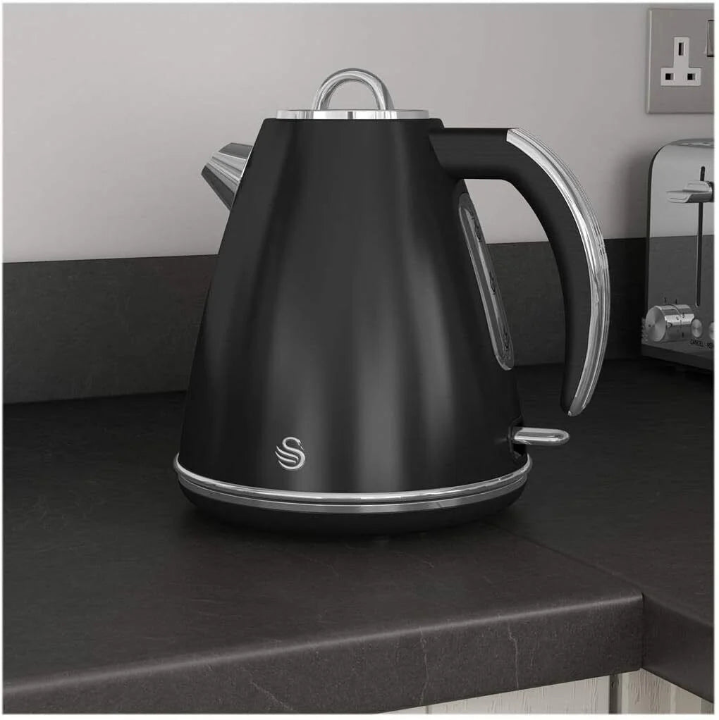 Swan Retro Kettle & 2 Slice Toaster Kitchen Set (Black)