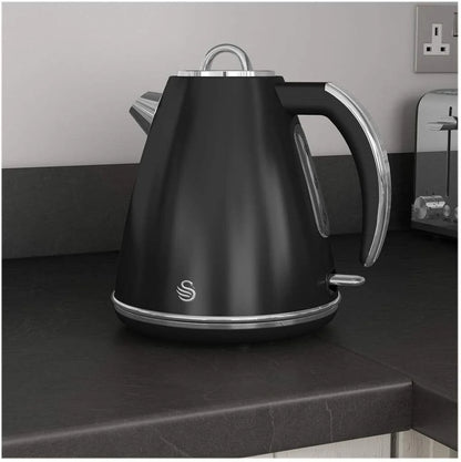 Swan Retro Kettle & 2 Slice Toaster Kitchen Set (Black)