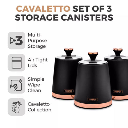 Tower Cavaletto Black Pyramid Kettle, 2 Slice Toaster Bread Bin Canisters Kitchen Set