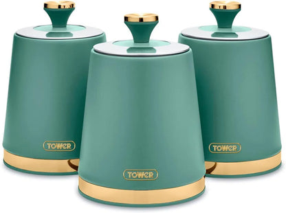 Tower Cavaletto Jade Green Kitchen Set - Kettle, Toaster, Bread Bin, Canisters