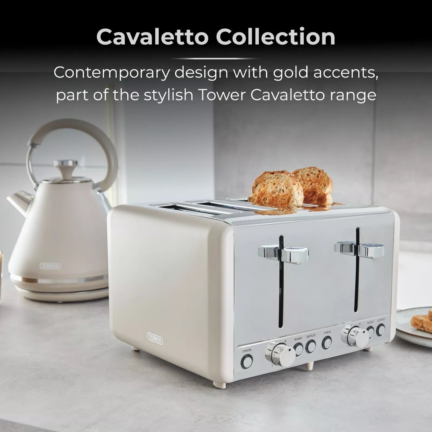 Tower Cavaletto Latte Kettle, 4 Slice Toaster & Canisters Kitchen Set