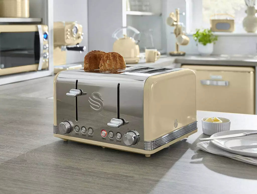 Swan Retro 4 Slice Toaster Extra Wide Slots ST19020CN - Cream