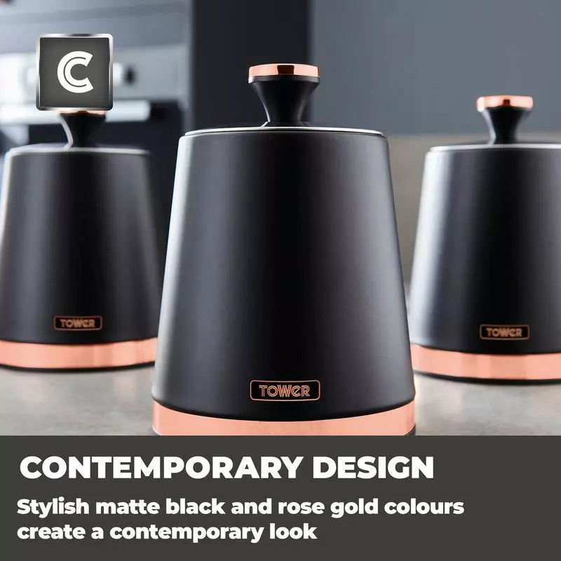 Tower Cavaletto Black Pyramid Kettle, 2 Slice Toaster Bread Bin Canisters Kitchen Set