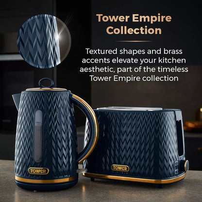 Tower Empire Kettle & 4 Slice Toaster Kitchen Set (Midnight Blue)