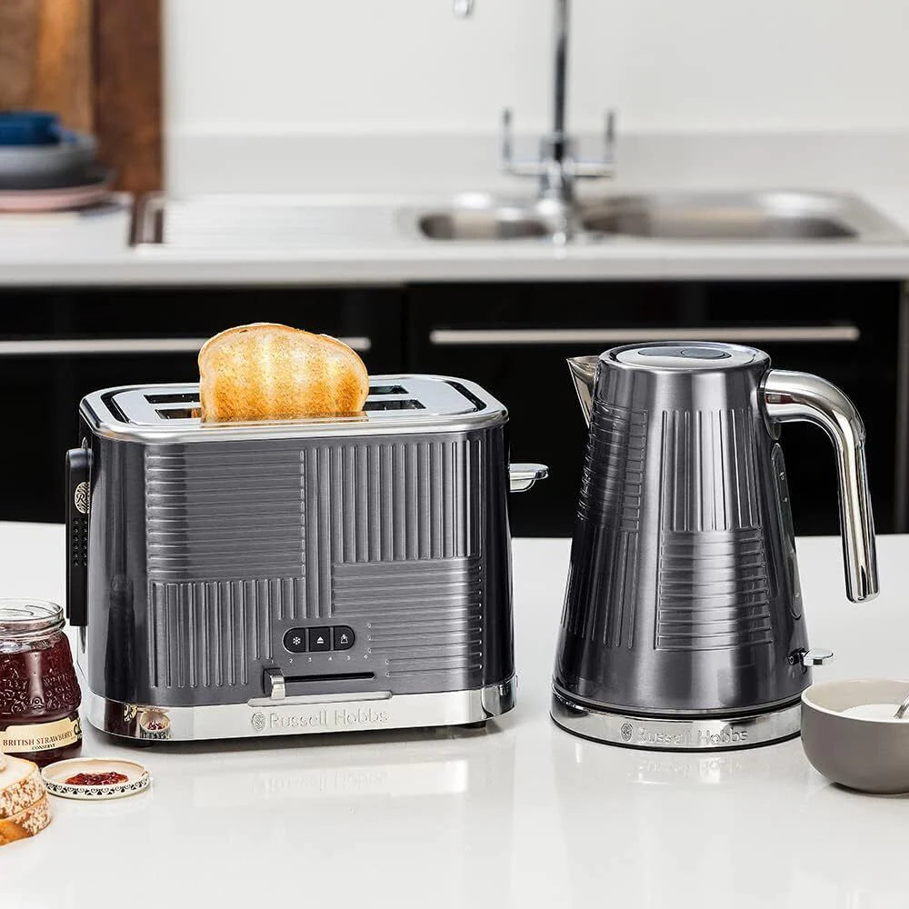 Russell Hobbs Geo Steel Grey Kettle and Toaster Set