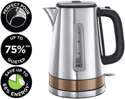 Russell Hobbs Luna Jug Kettle & 2 Slice Long Slot Toaster Kitchen Set (Copper) - Vibe Home