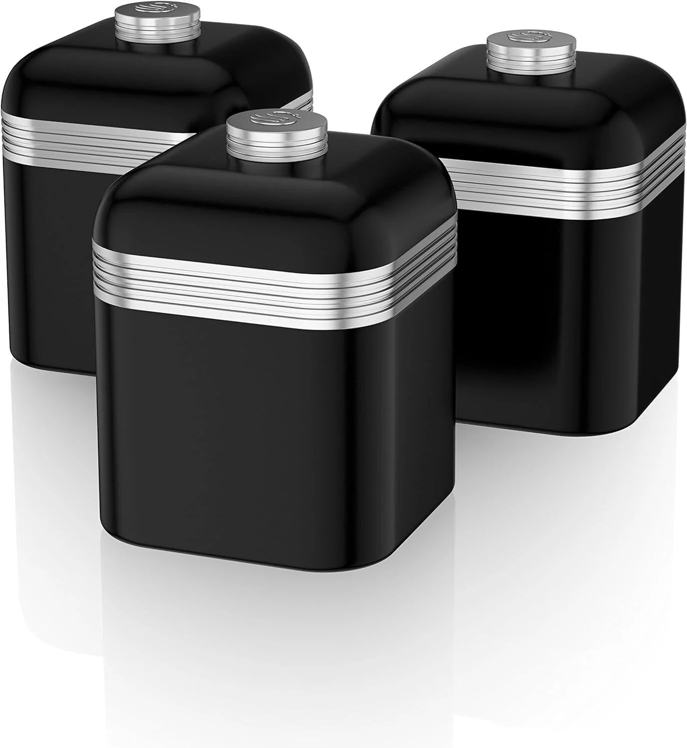 Swan Kitchen Retro Black Bread Bin and Canister Set