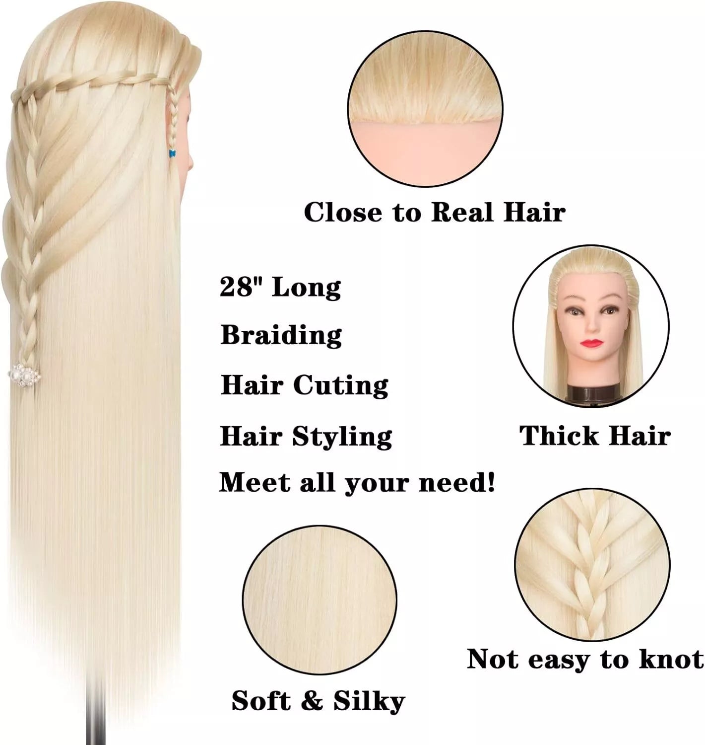 Master Your Hairdressing Skills with the Training Head 26 Inch, Long Blonde Hair