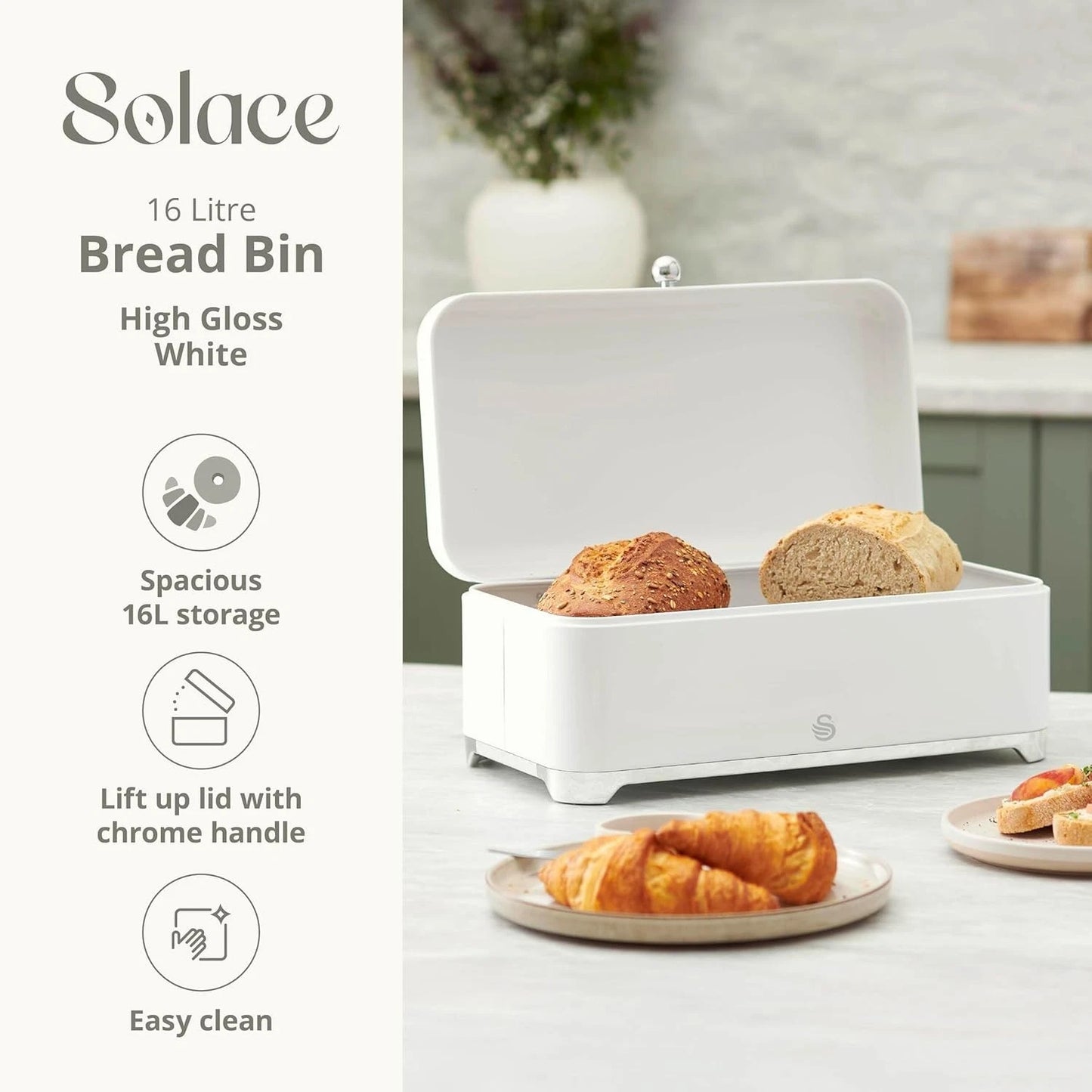 Swan Solace Bread Bin & Canisters Matching Kitchen Storage Set (White) - Vibe Home