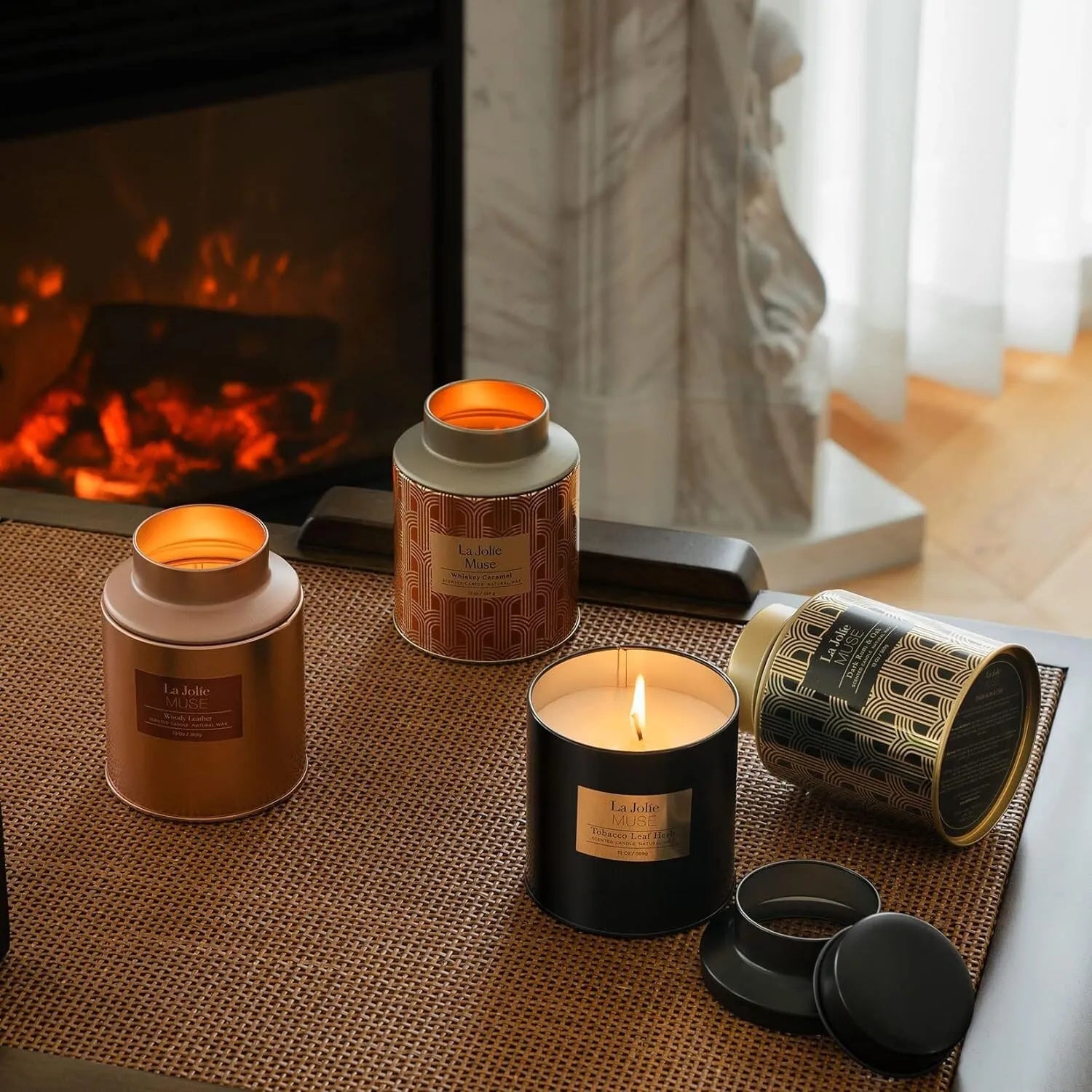 La Jolie Muse Luxurious Scented Candles - Wooden Pine,Caramel,Woody Leather