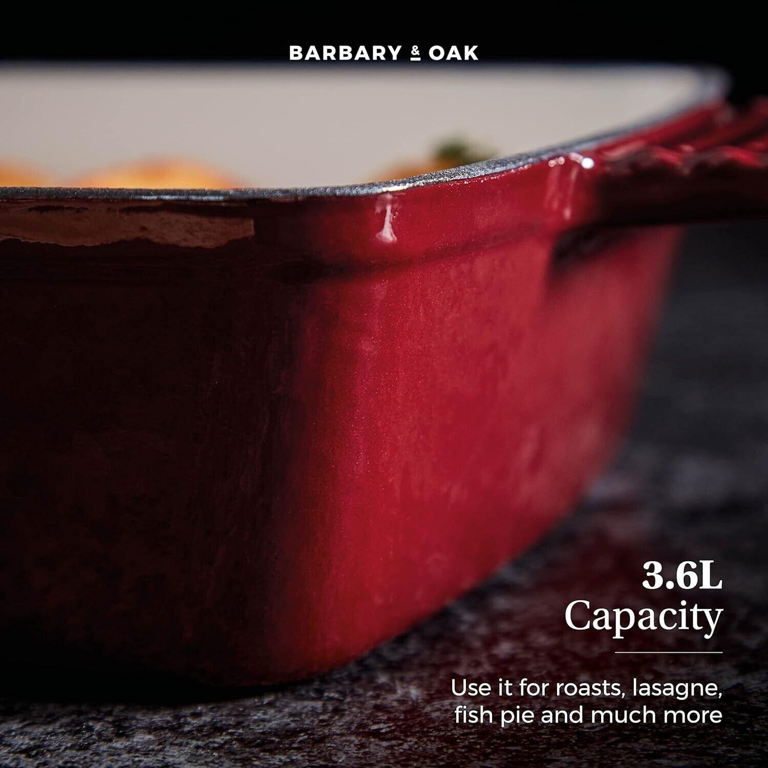 Barbary & Oak Cast Iron Frying Roaster Pan Tray (Red).