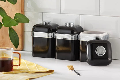 Swan Kitchen Retro Black Bread Bin and Canister Set