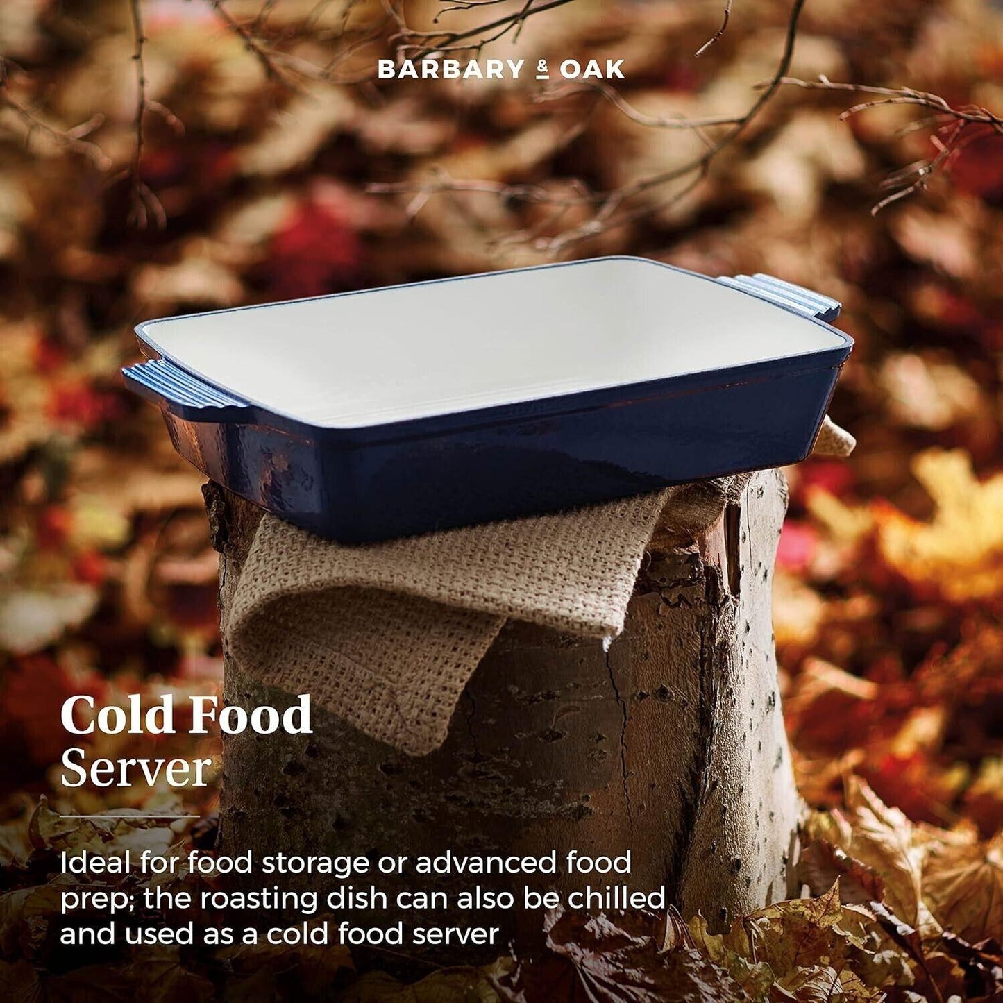 Barbary & Oak BO800258BLU Cast Iron Rectangular Roaster with Durable Enamel Interior, 39cm, Limoges Blue
