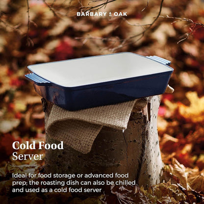 Barbary & Oak BO800258BLU Cast Iron Rectangular Roaster with Durable Enamel Interior, 39cm, Limoges Blue